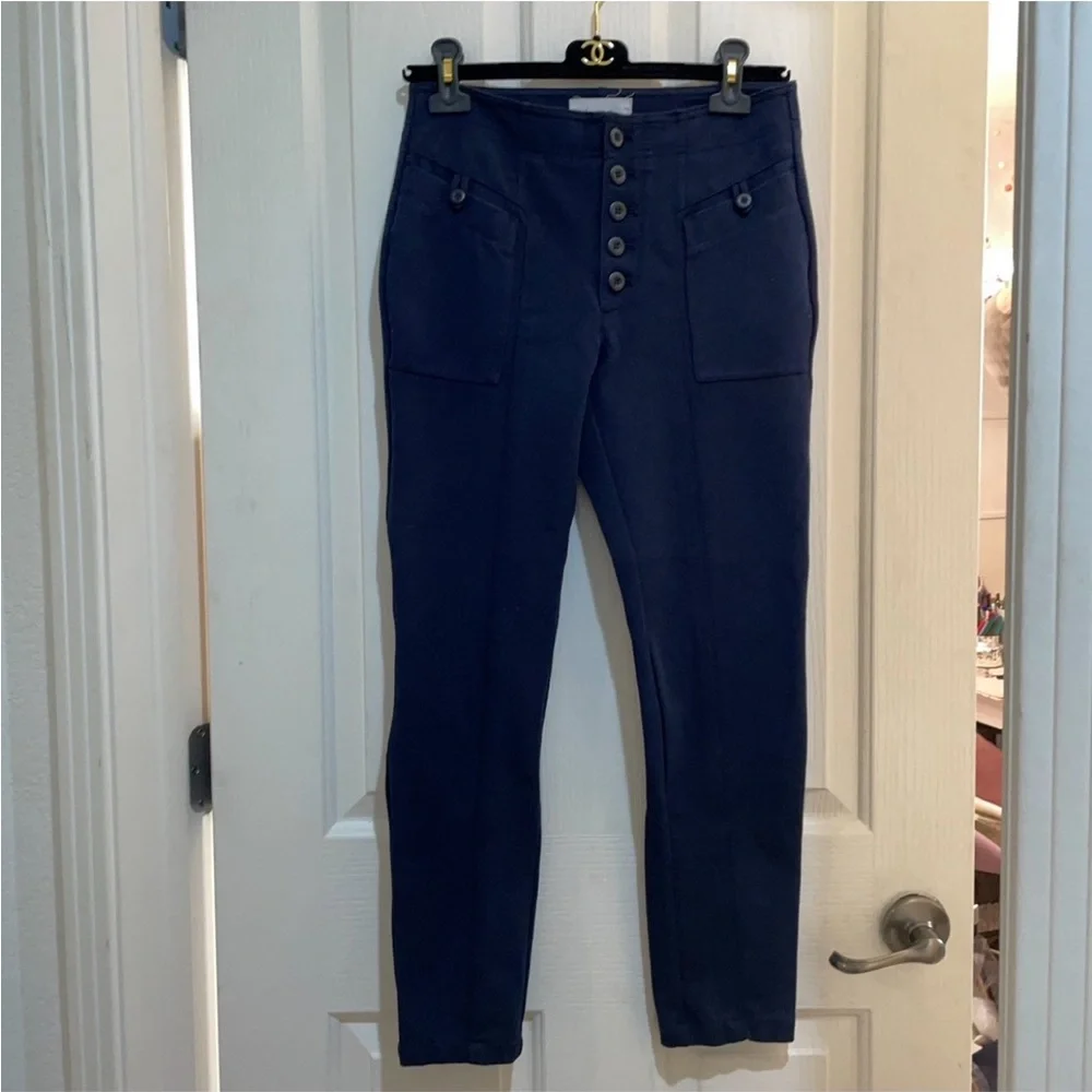 New by Anthropologie Bryson Tapered Pant Trouser Navy Blue Size 4 Office ANTHRO - Picture 7 of 10